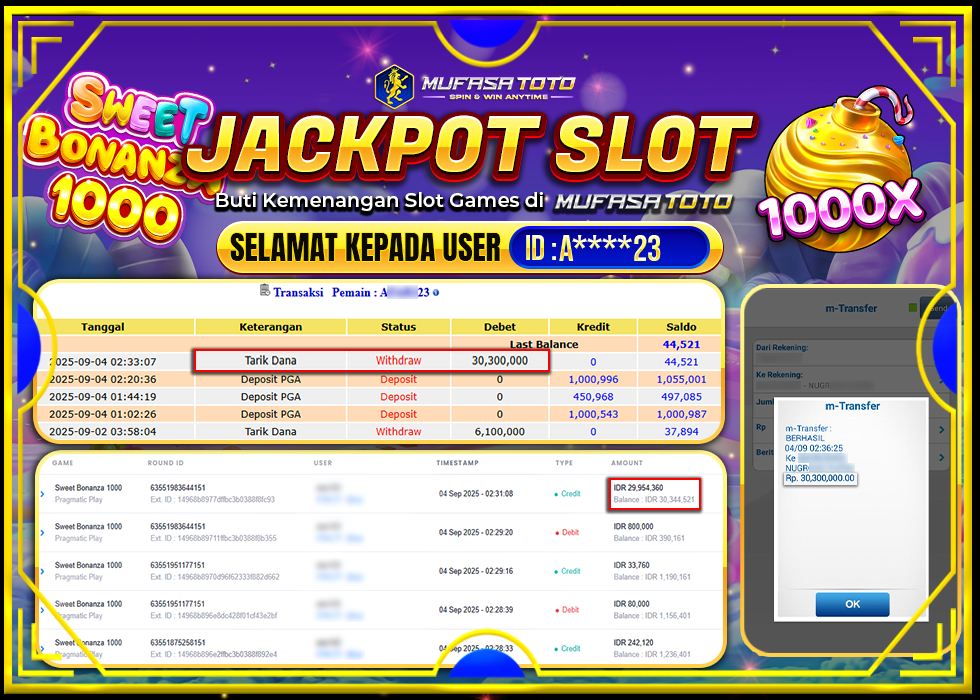 MUFASATOTO JACKPOT PRAGMATIC PLAY Rp.30.300.000|LUNAS